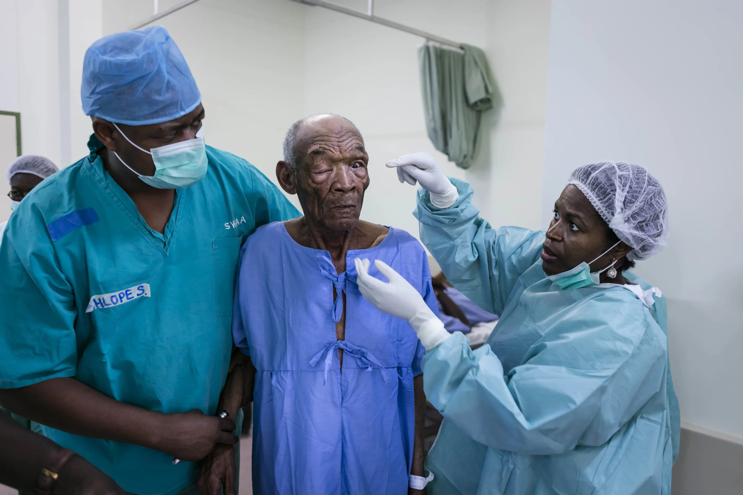 An eye camp for impoverished rural people on the Angolan/Namibian border run by SEE International and Mandela Award winner, Dr Helena Ndume
