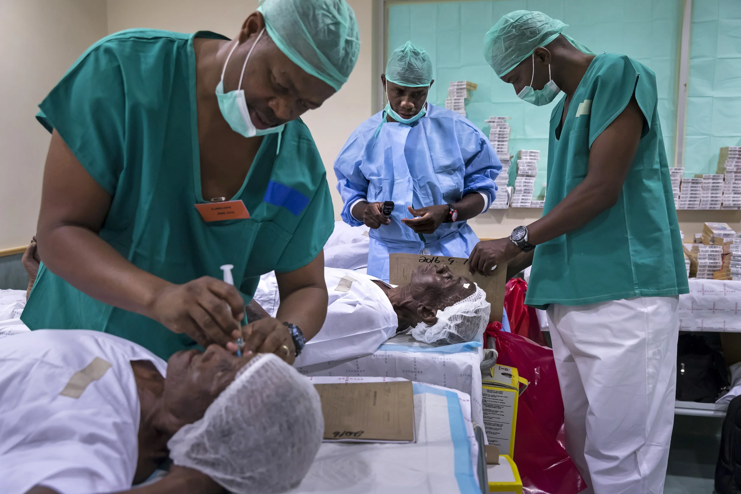 An eye camp for impoverished rural people on the Angolan/Namibian border run by SEE International and Mandela Award winner, Dr Helena Ndume