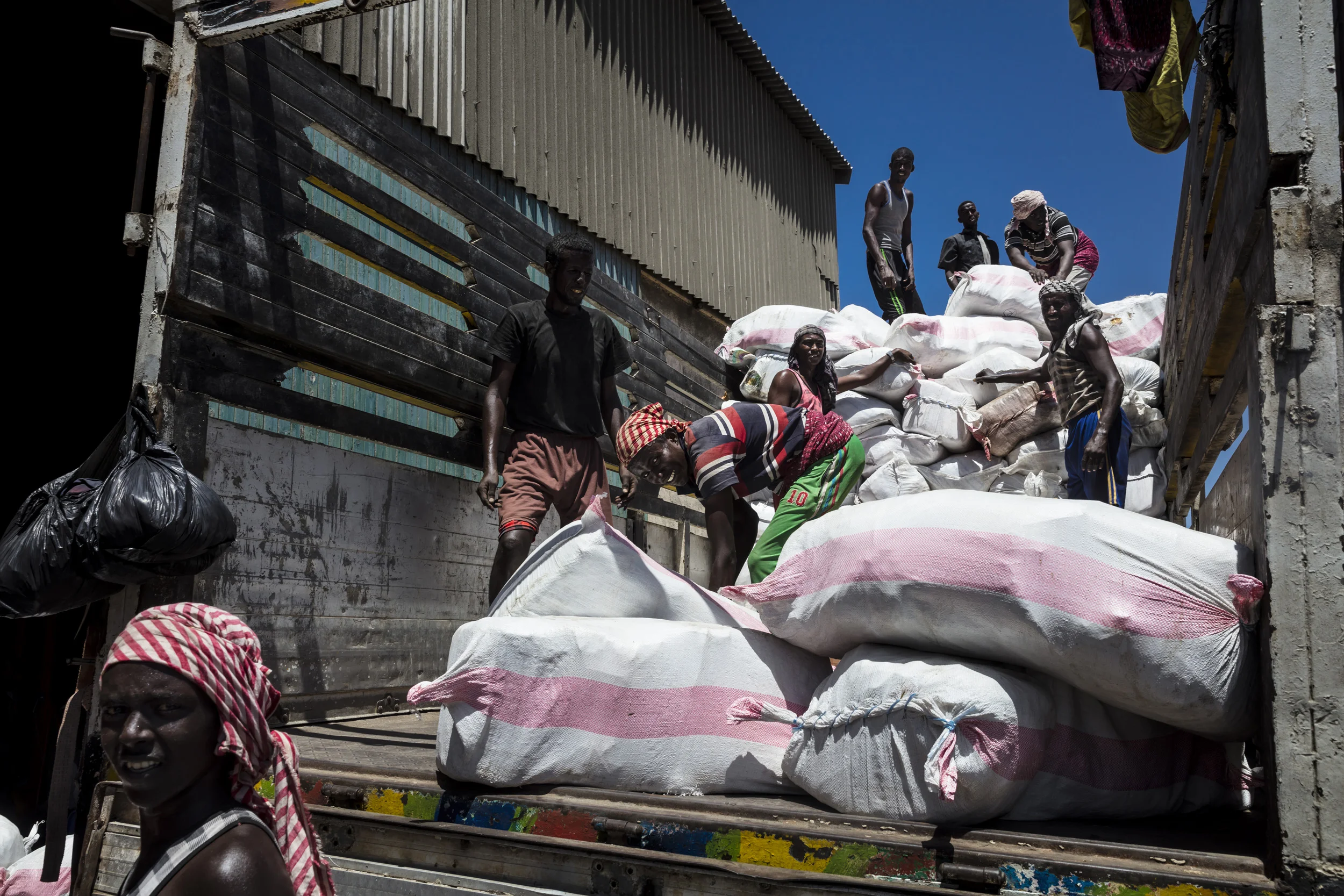 MOGADISHU, SOMALIA, 5 AUGUST 2017: Scenes from the port in Mogadishu.This port is largely managed by the Turks and is an essential import export pipeline for Somalia. (Photo by Brent Stirton/Verbatim for Time Magazine.)