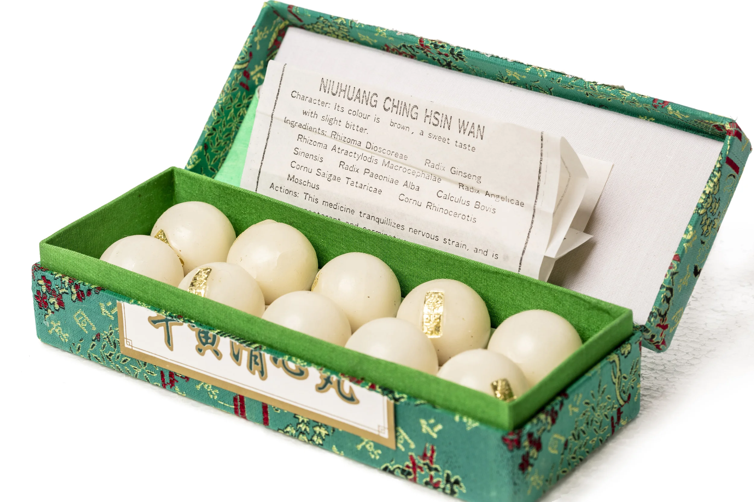 Chinese traditional medicine involving the use of Rhino horn. This particular version is prescribed for nervous strain but rhino horn is also prescribed for multiple other medical issues. None of these solutions have any basis in science.