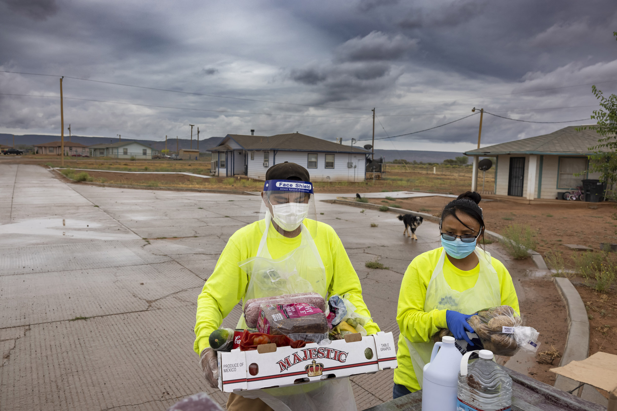 CHINDLE, ARIZONA: Tishawna Spencer, 26 and Kieren Begay, 25, have been working with relief organization Navajo Hopi Solidarity for 4 months. This organization was formed by former attorney general of the Navajo Nation, Ethel Branch. Utilizing volunt