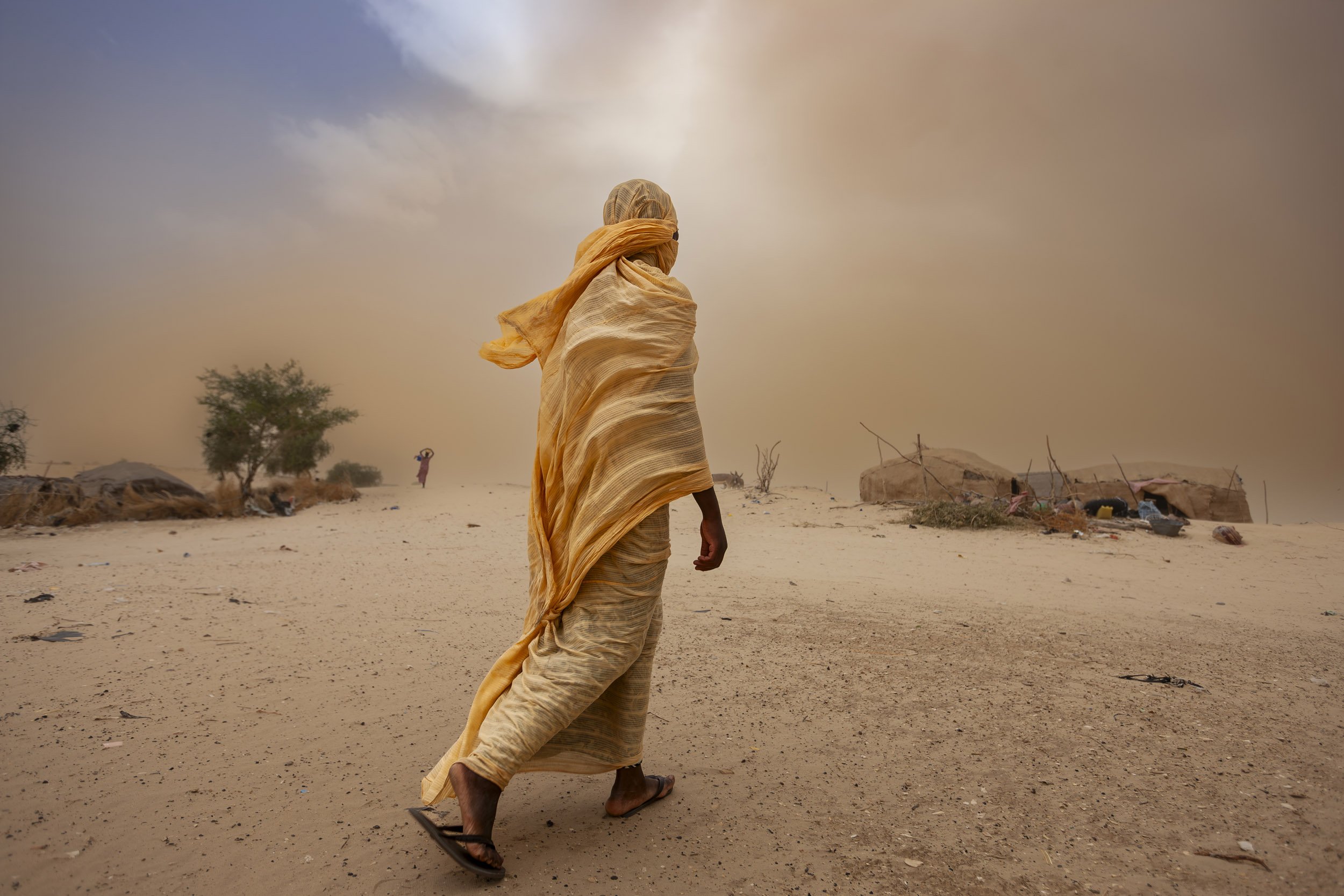 TIMBUKTU, SEPTEMBER 2009: Images of temporary camps and houses on the outskirts of Timbuktu in the middle of a sandstorm, Mali, September 15, 2009. Timbuktu is a historical Malian city, a long established centre of learning for Africa. It has tradit