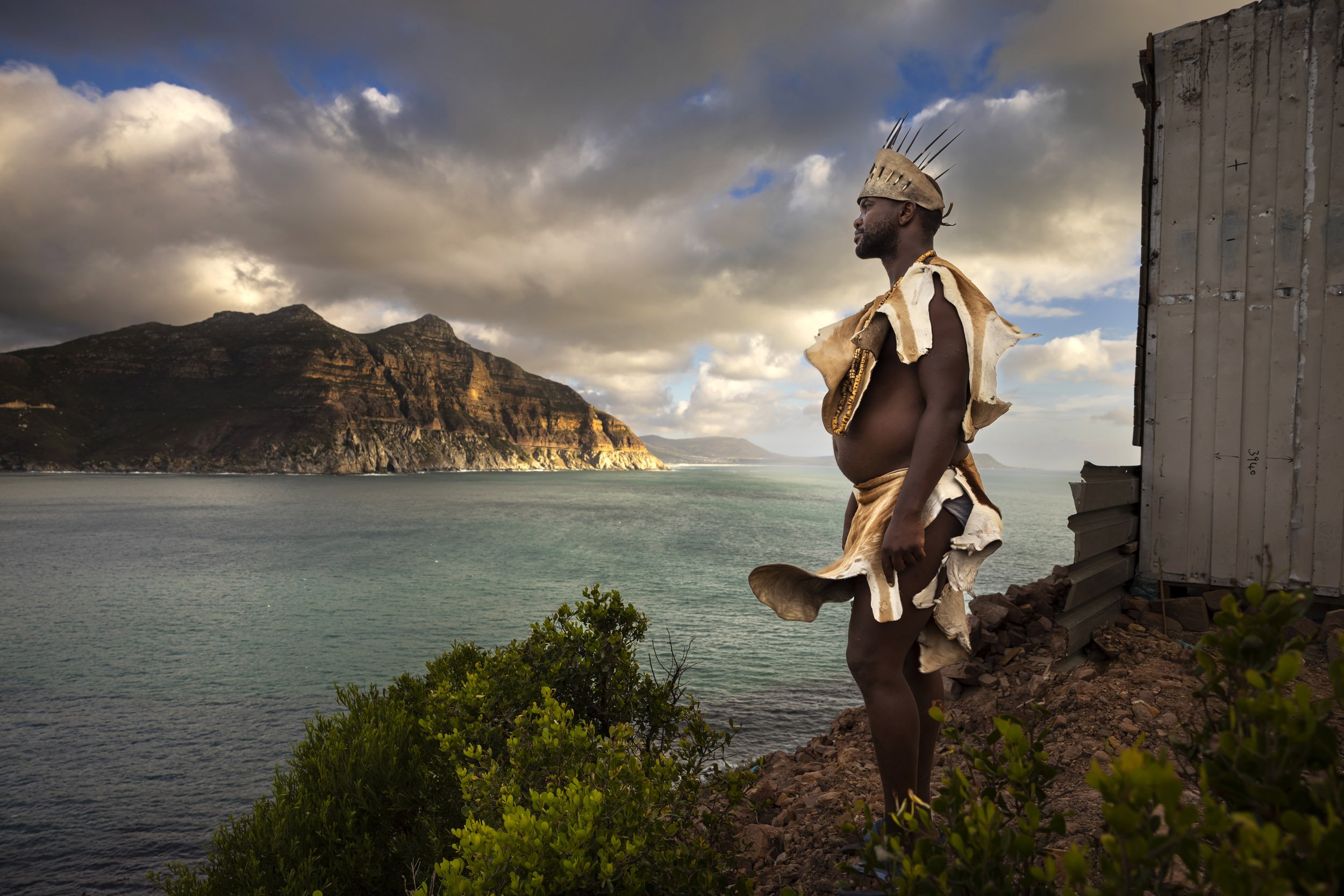 HANGBERG, HOUTBAY, CAPE TOWN, SOUTH AFRICA: Chief Regan James, of the Katzkorana Royal house of Khoi, is seen in his community in Hangberg, Hout Bay. Chief Regan is representative of a large South African population group previously designated as “c
