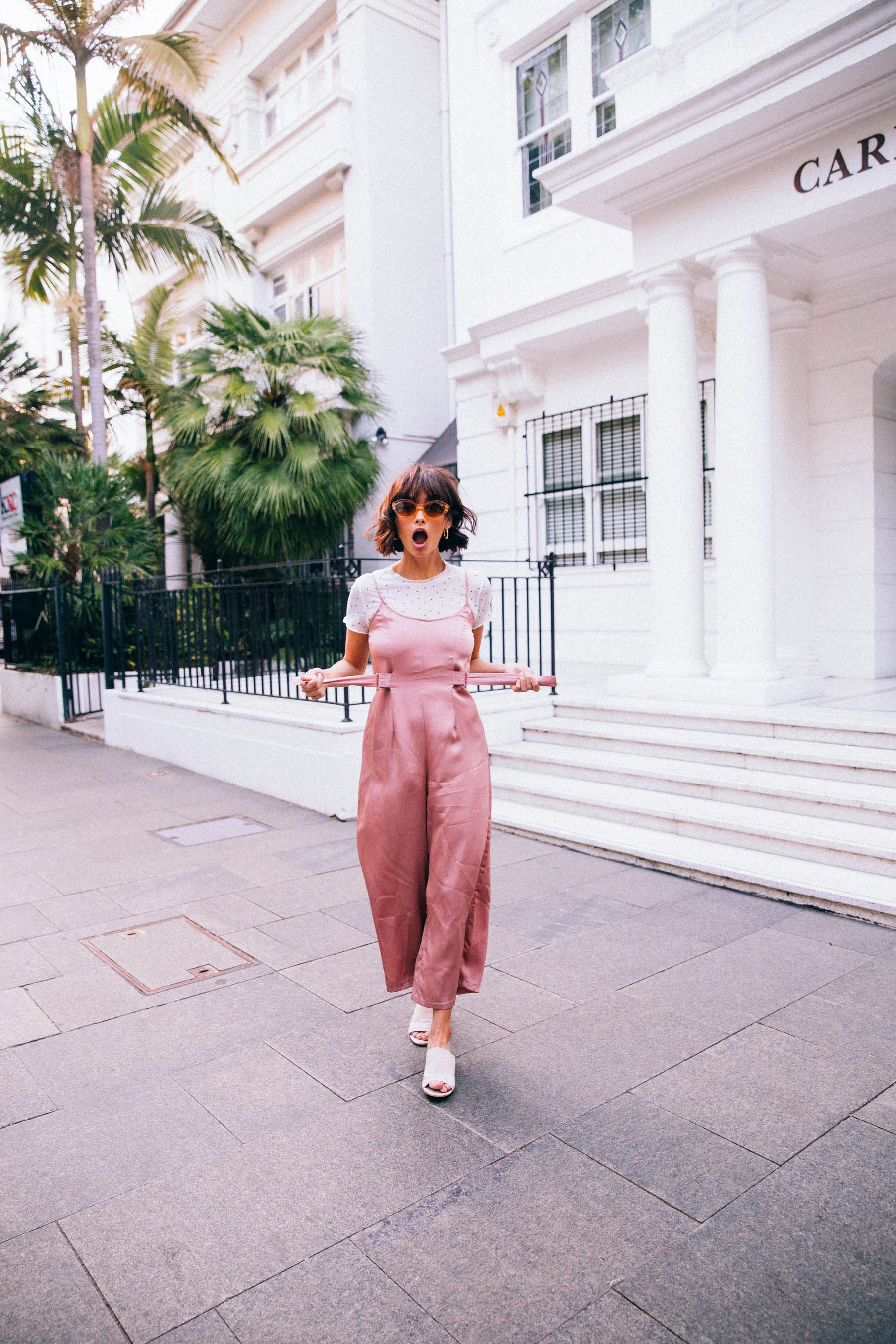 Double Take Jumpsuit Imogen Top / White Spot Quay / As If Sunglasses Tori Mule / Nude Suede