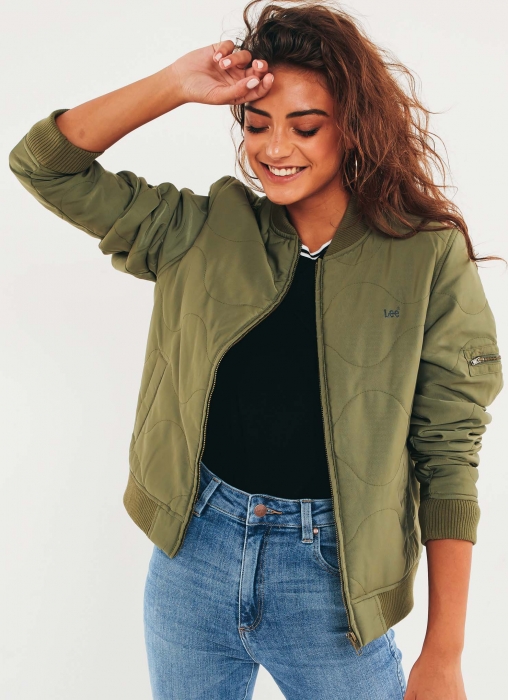 Quilted Bomber Jacket - Khaki