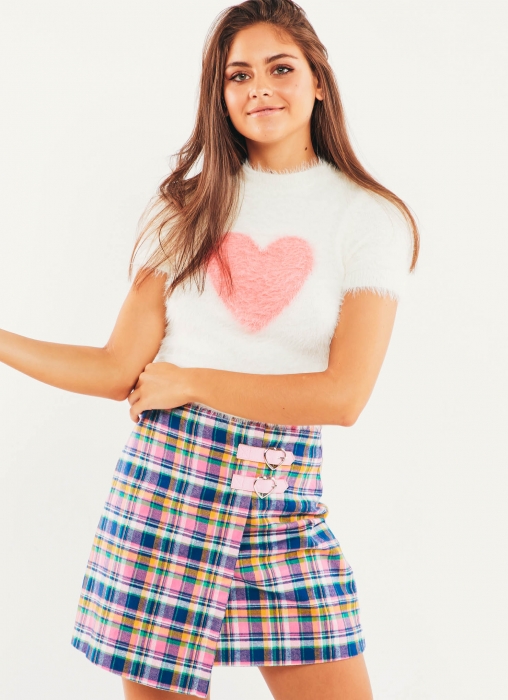 Fluffy Heart Knit Top - White