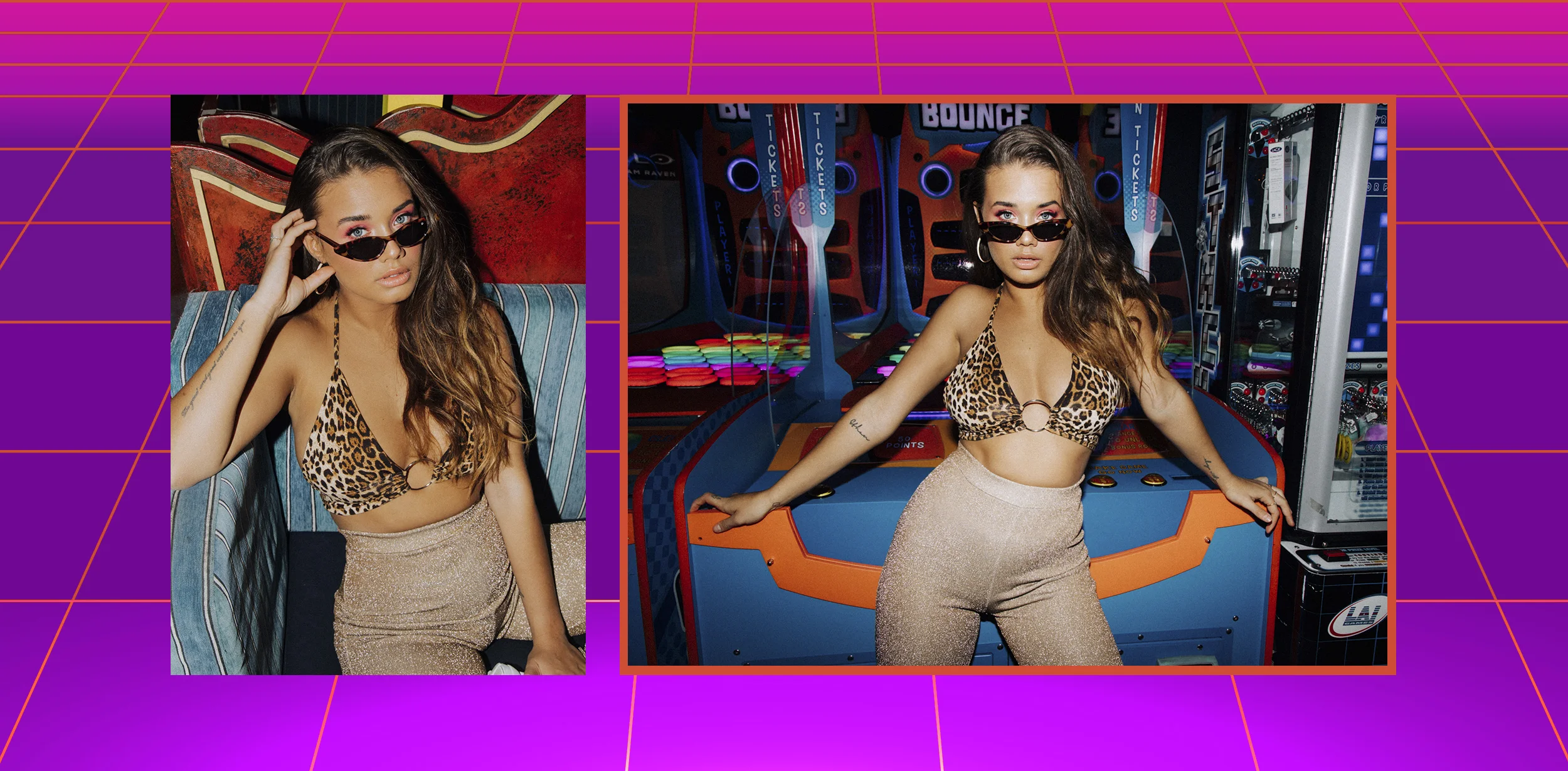 Bella wears Peyton Top , Disco Girl Pants and Sophia Sunglasses .