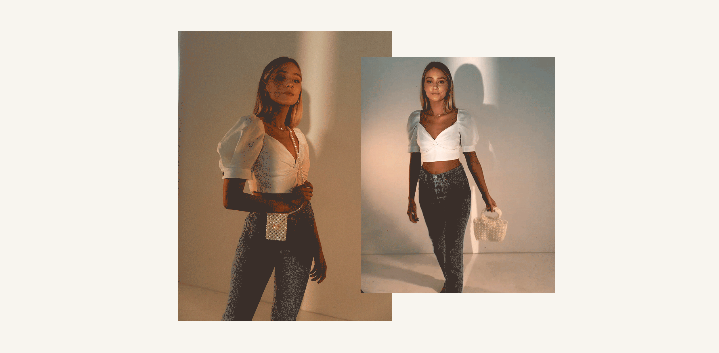 Madison wears the Oui Oui Top, 501 Jeans in Indigo and Luxemburg Bag.