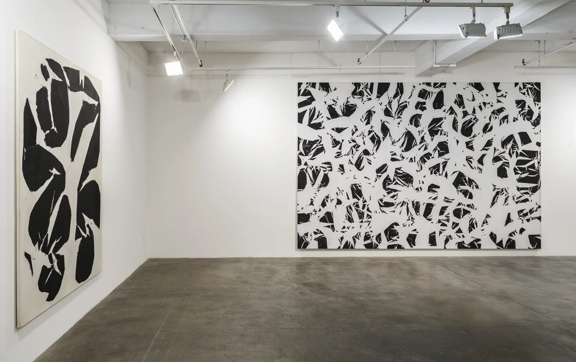 Meun , 1968 and Study , 1969. Installation shot of exhibition Simon HANTAI, Go Figure / Ground