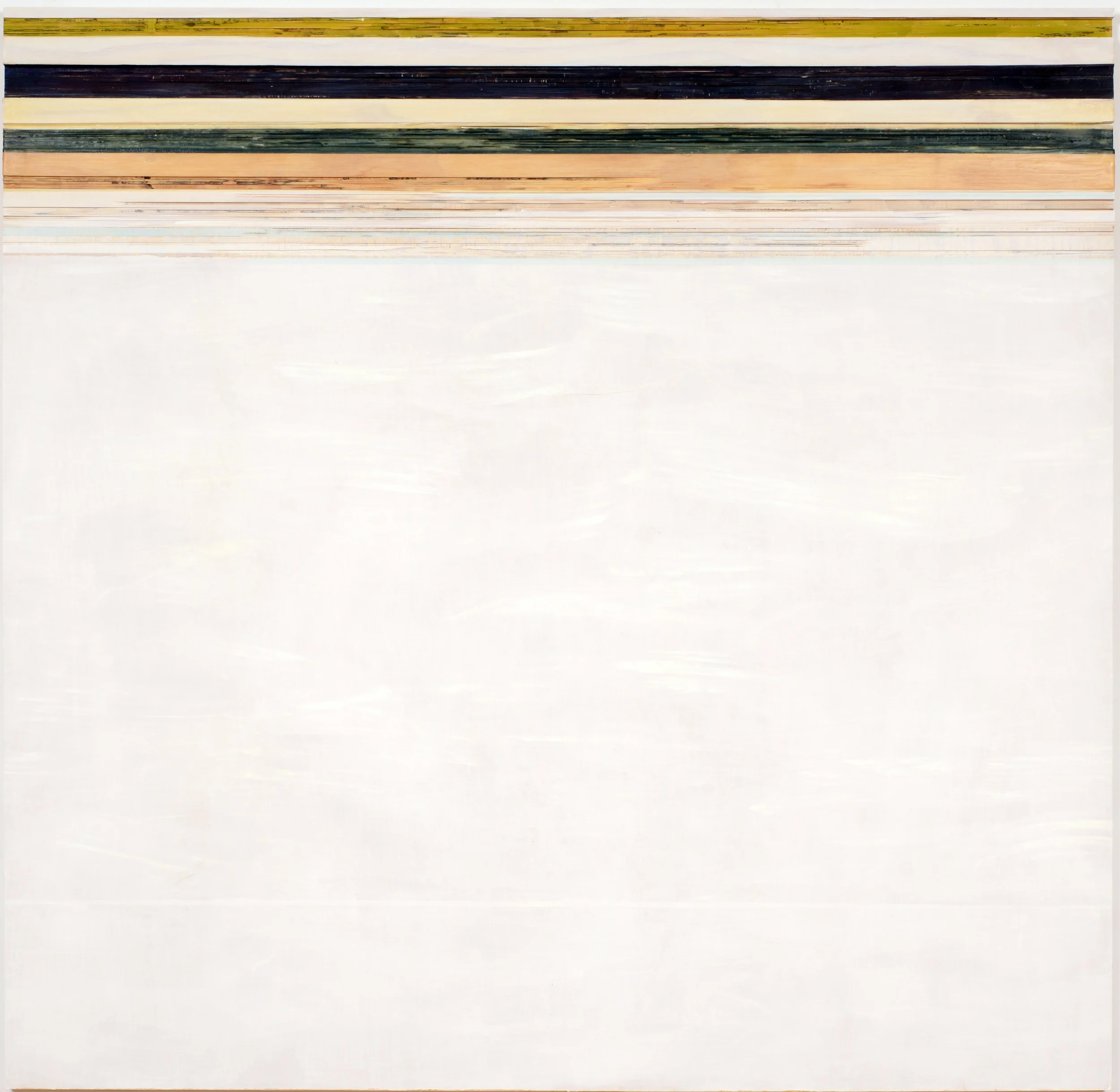 Melissa Kretschmer. Firth , 2015, vellum, gesso, gouache, beeswax, plywood 47-1/4 x 48 inches