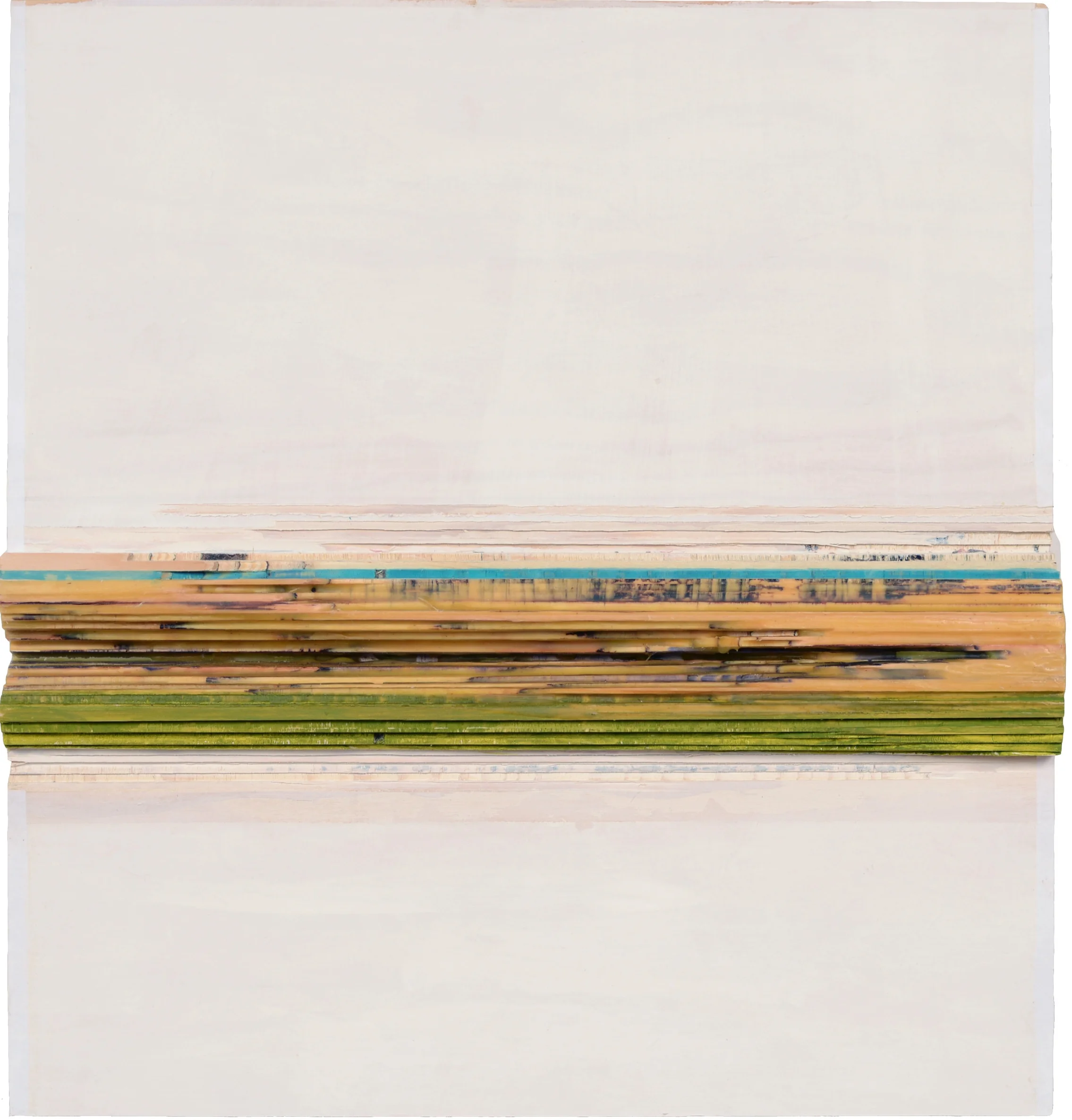 Melissa Kretschmer. Strait & Narrow , 2016, vellum, gesso, gouache, beeswax, plywood, 16 x 15 x 2 inches