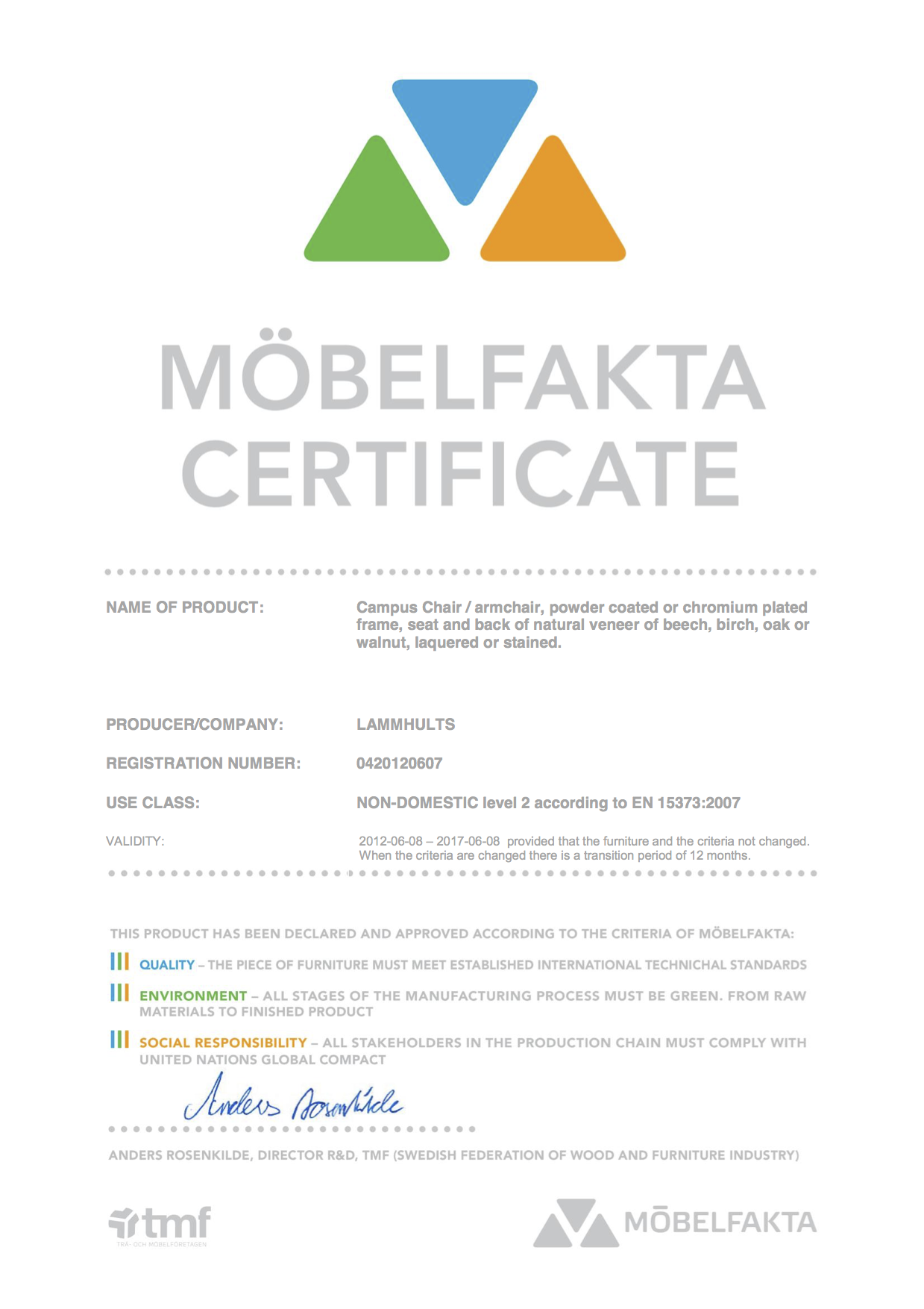 Campus Chaise certificat mobelfakta