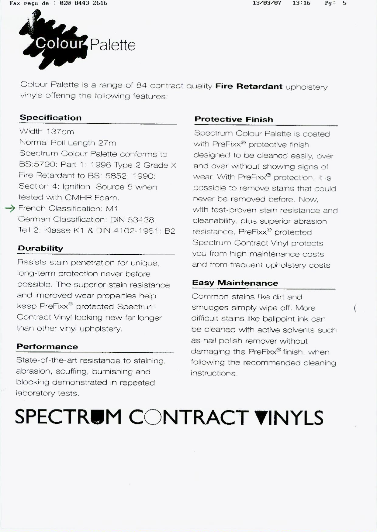 Spectrum vinyl caracteristics & stain removal