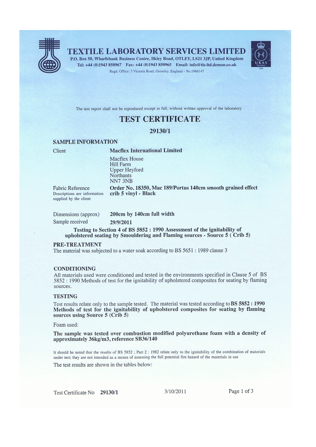 Test Certificate MacflexPortus Vinyl Fire 