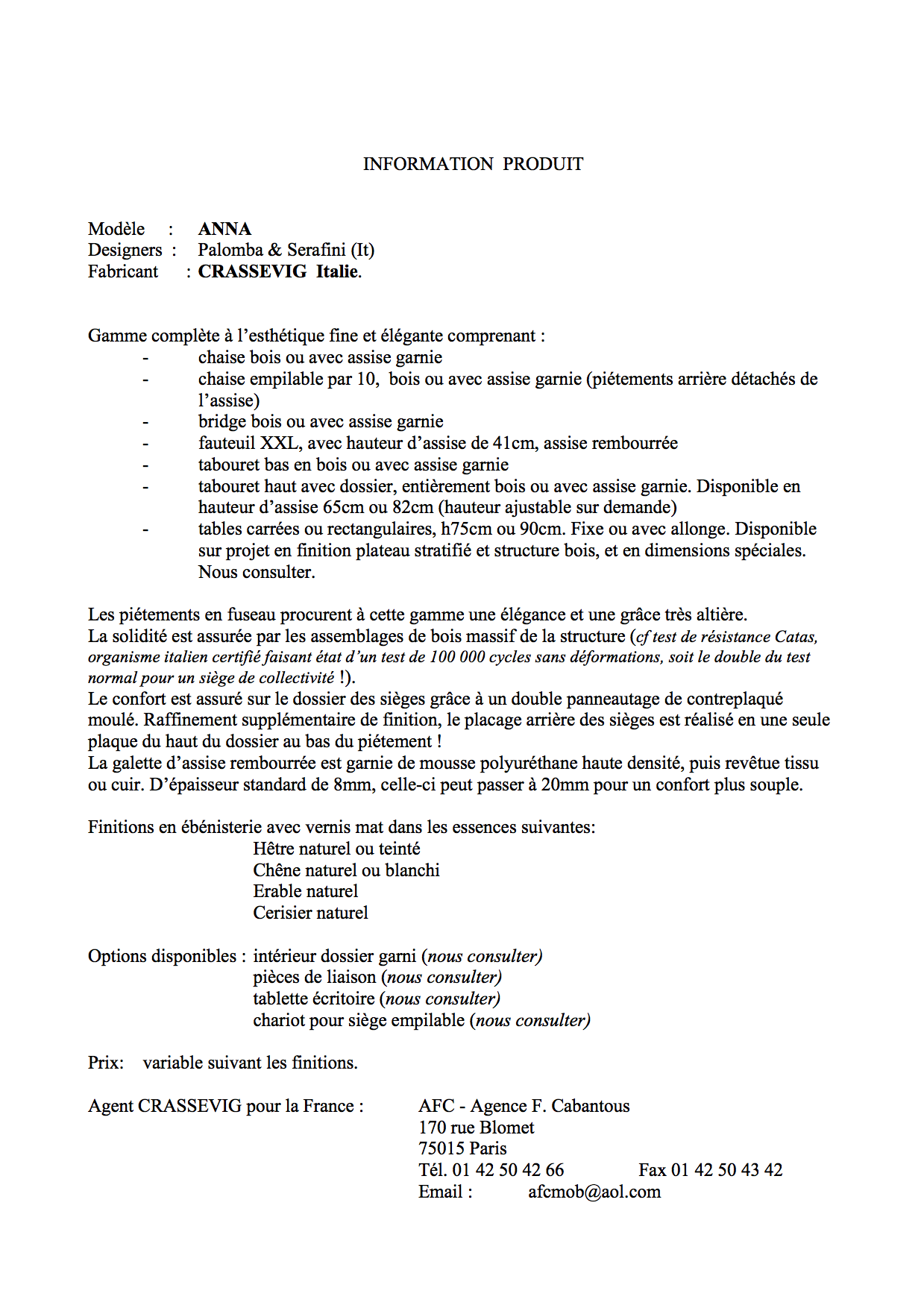 Anna Information Produit