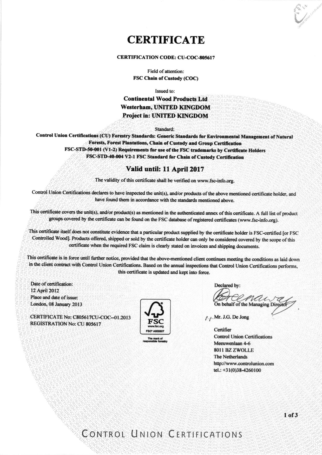 FSC COC Certificat Bois