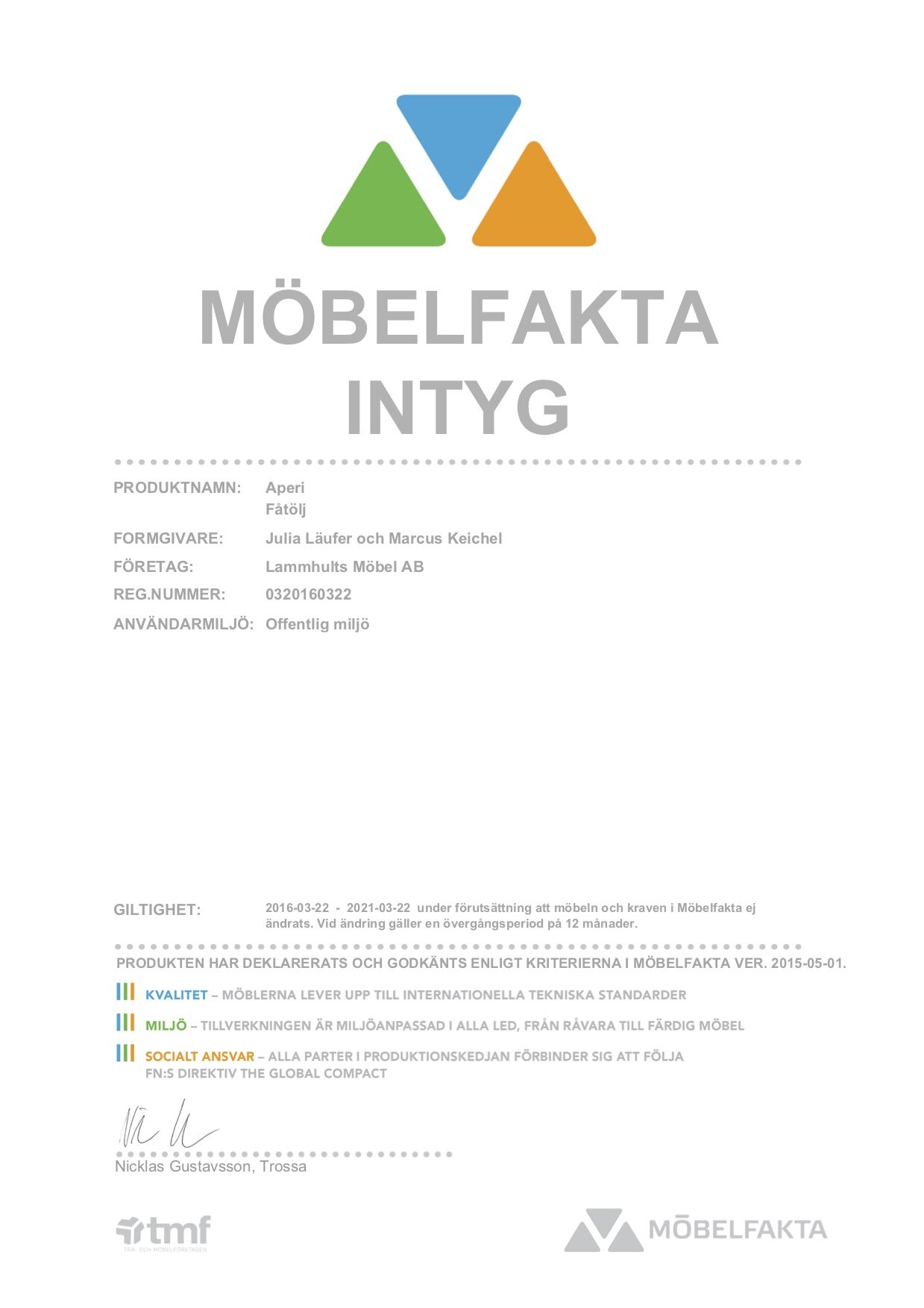 Aperi - Certificat Mobelfakta