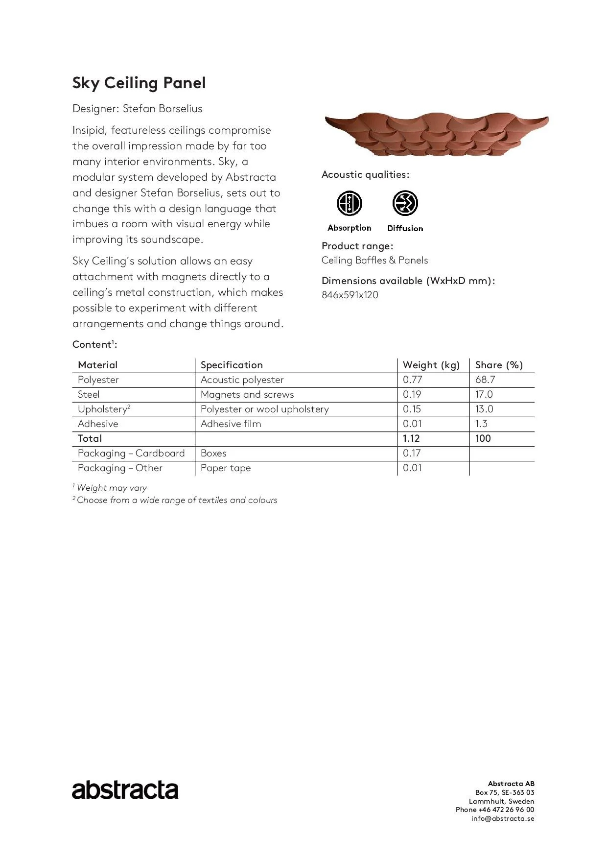 Sky Ceiling technical data sheet