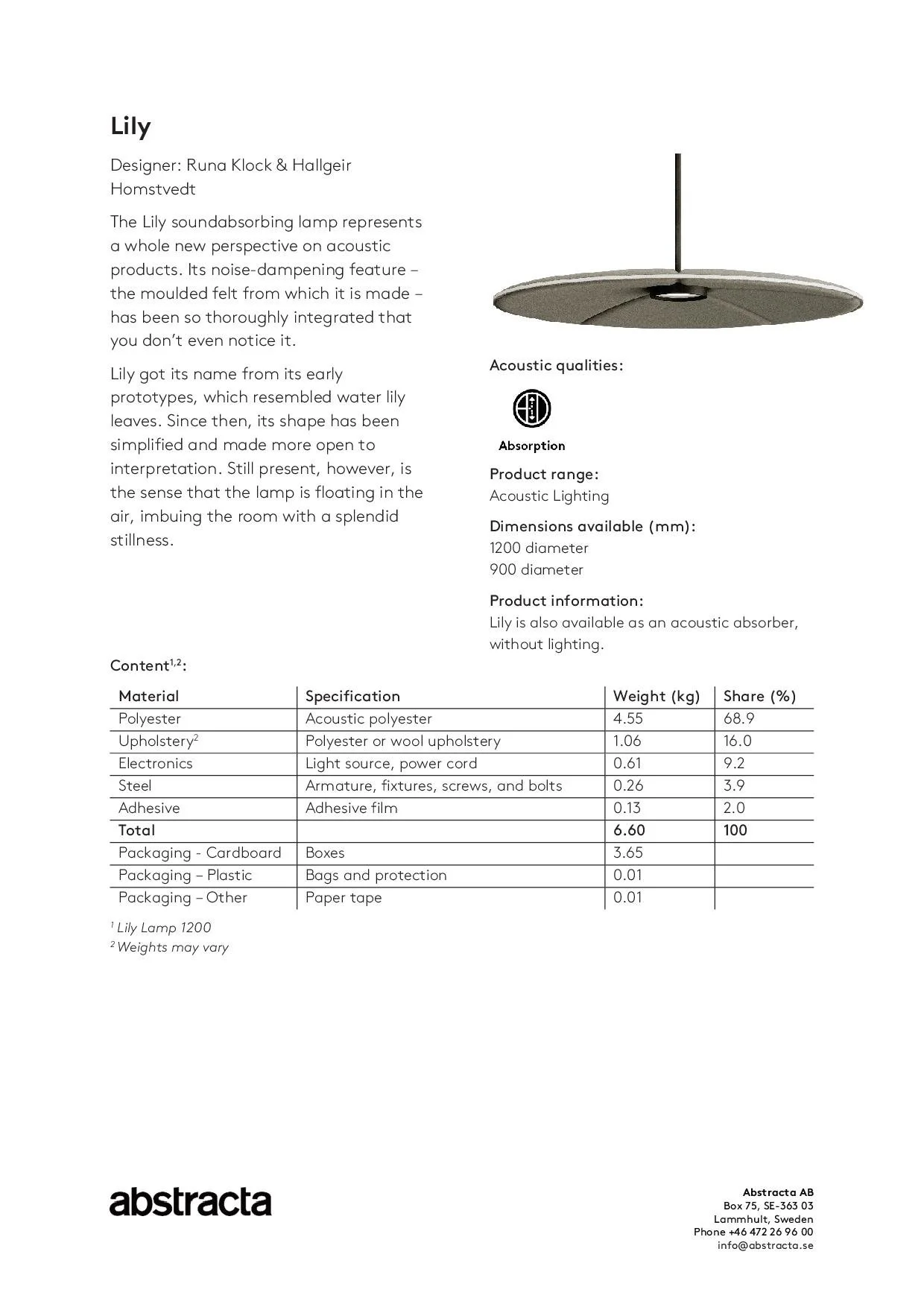 Lily technical data sheet