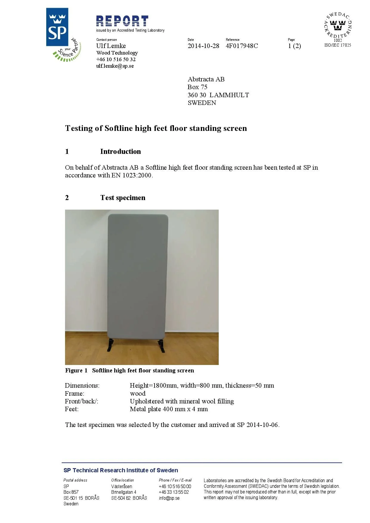 Softline Floor pieds H100 stability test