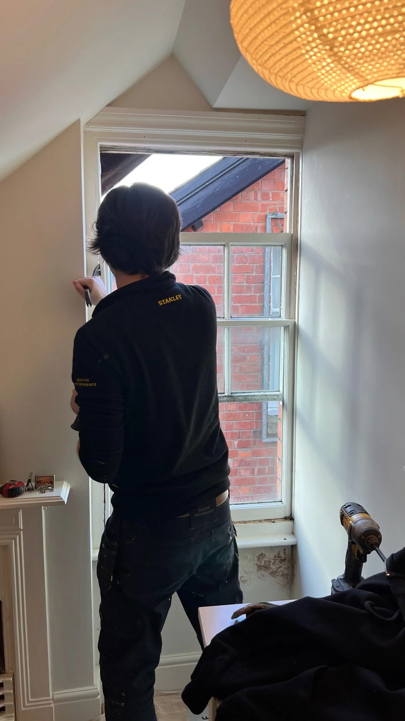  removal of existing window - but leaving sash box in situ to preserve detailing 