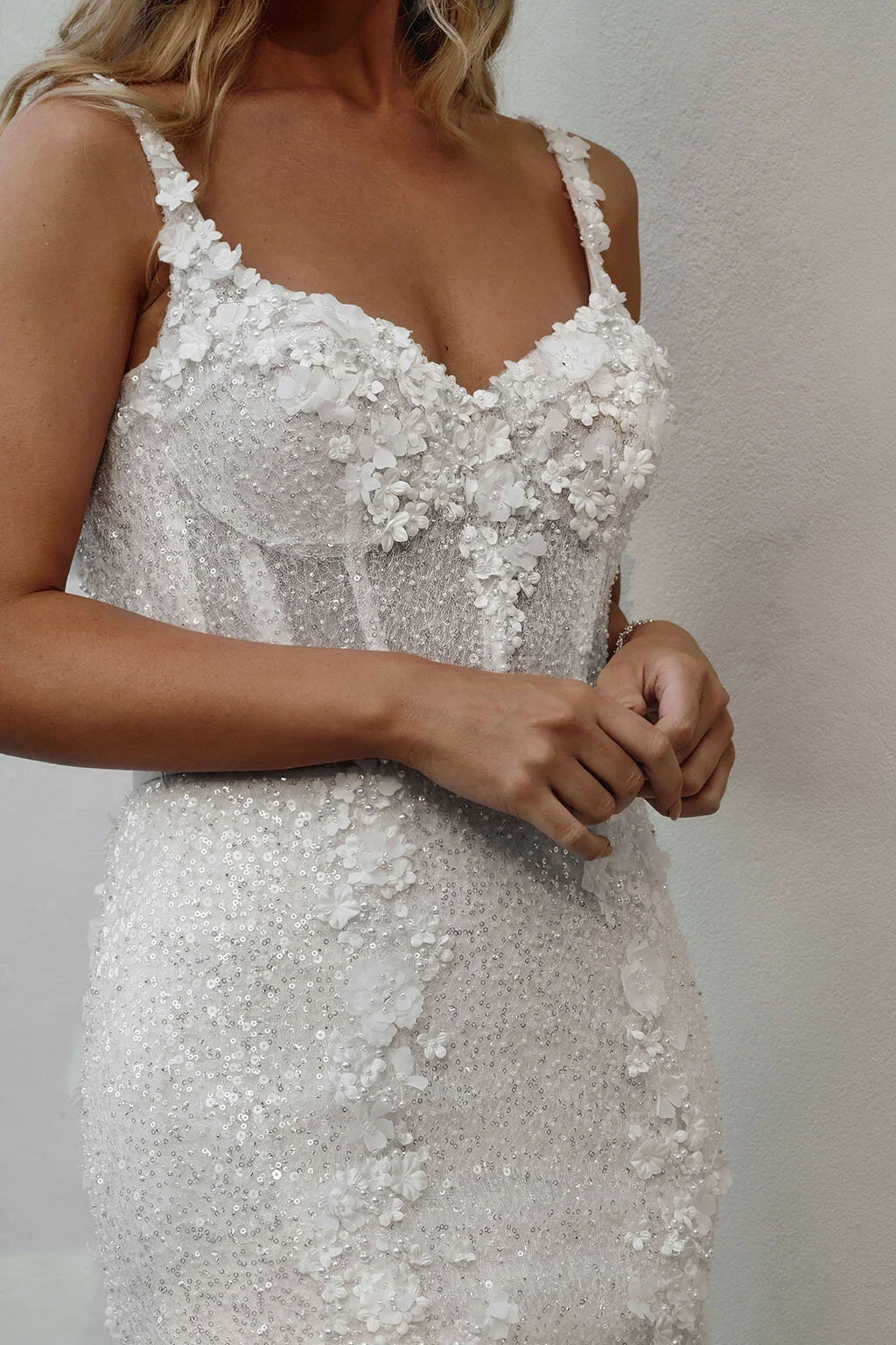 fleur ivory wedding dress 3D Floral Applique Wedding Dress Deep V Neck