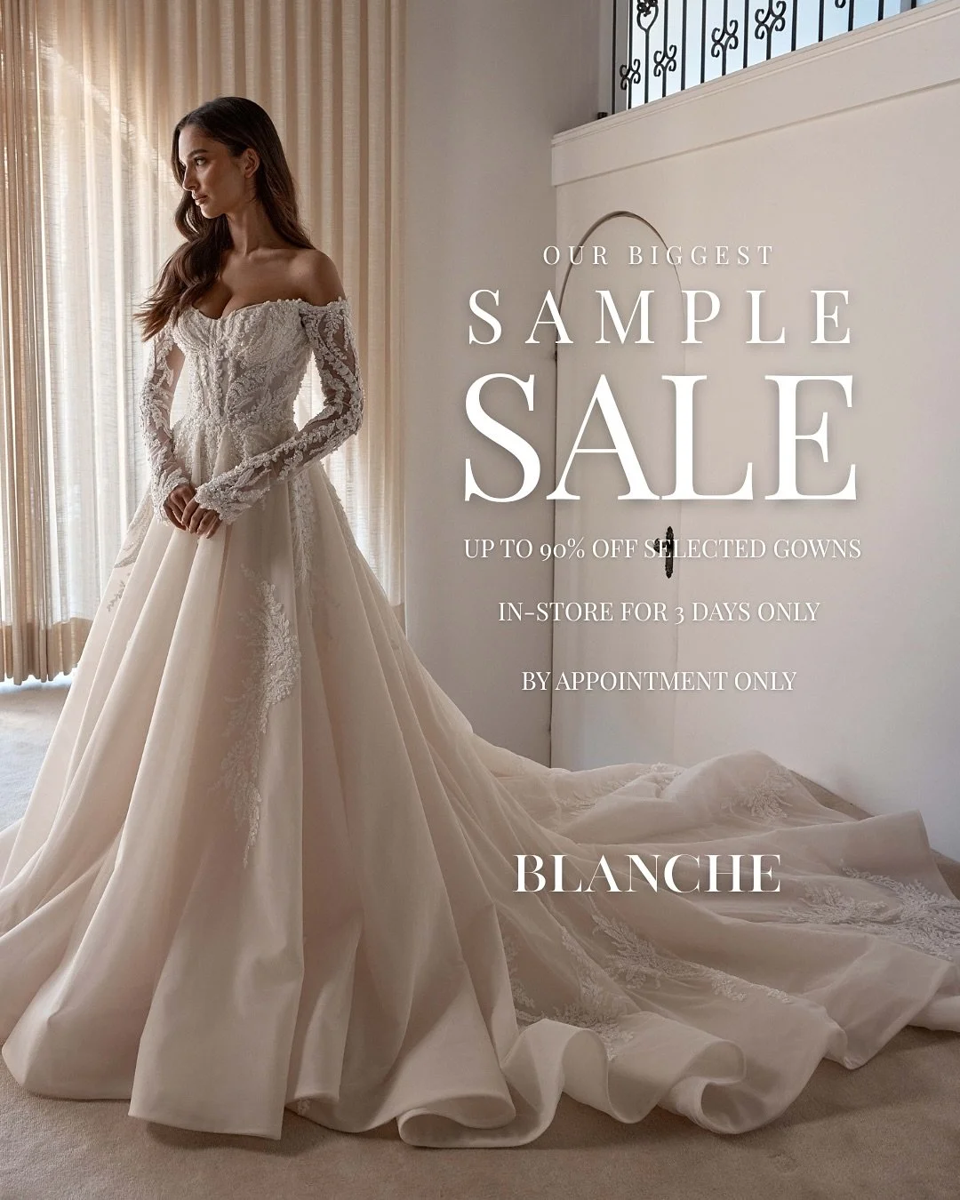 ✨ OUR BIGGEST SAMPLE SALE EVER ✨
Only a few spots available! Don&rsquo;t miss your chance to say yes to your dream gown for a fraction of the price &mdash; up to 90% off selected gowns!

🗓️August 23-25
📍 In-store only
🕒 By appointment only &mdash;