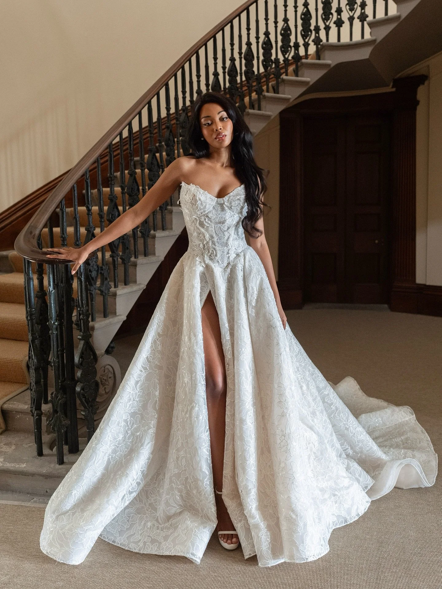 Meet S E R A F I N A ✨ 

Pure opulence from head to toe &mdash; drenched in sequinned 3d floral motifs that shimmers with every move. 

Her sculpted bodice, daring split, and sweeping train create the perfect mix of glamour and drama. Made for the br