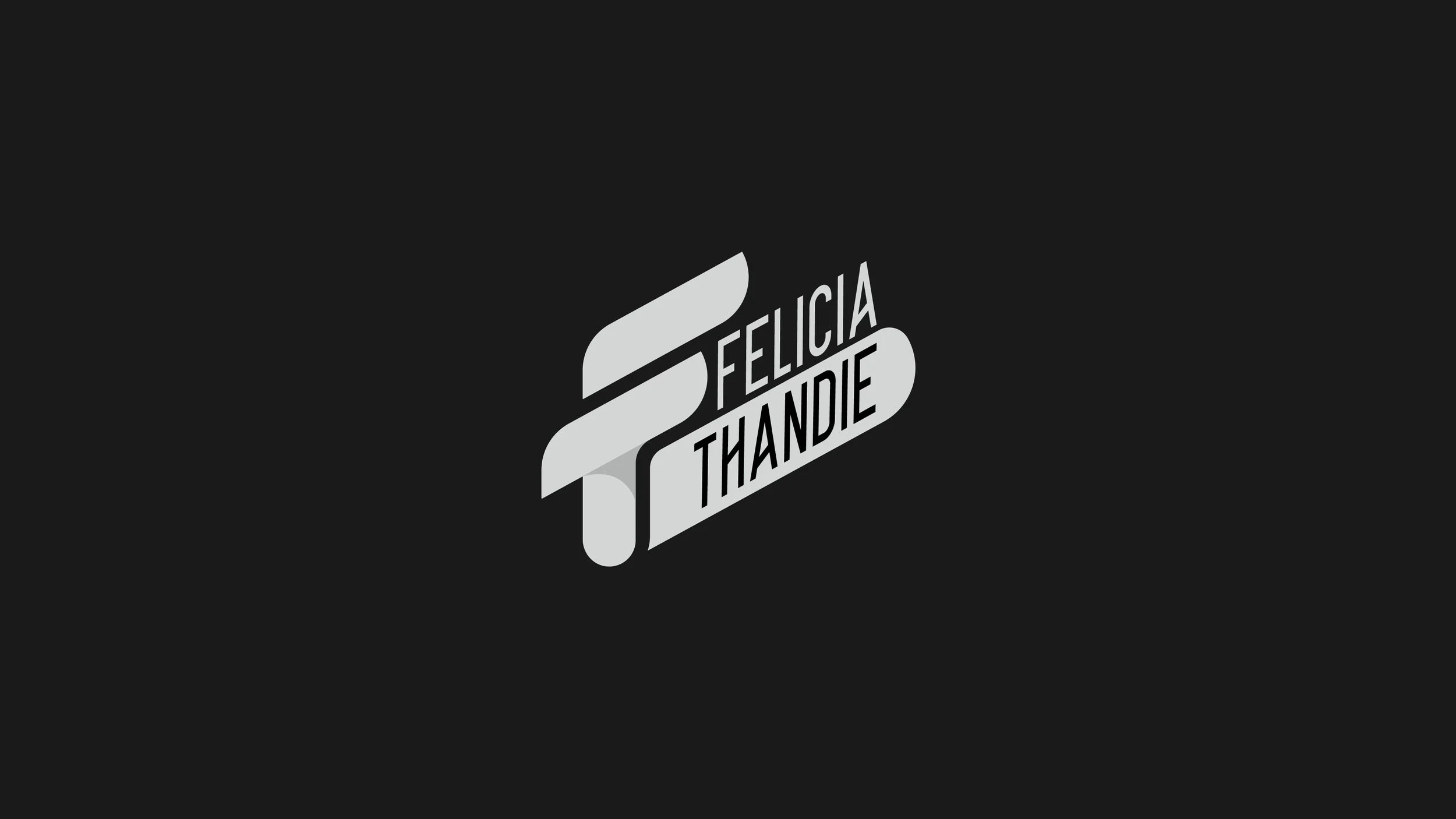Gray logo with stylized shapes and the text 'Felicia Thandie' in black on a black background.