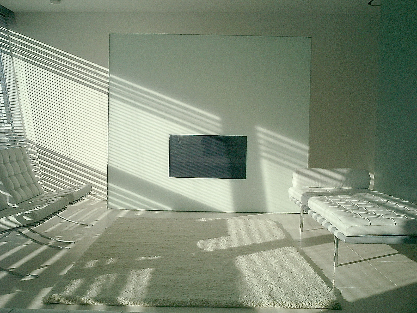 Original interior with its mobile television unit .