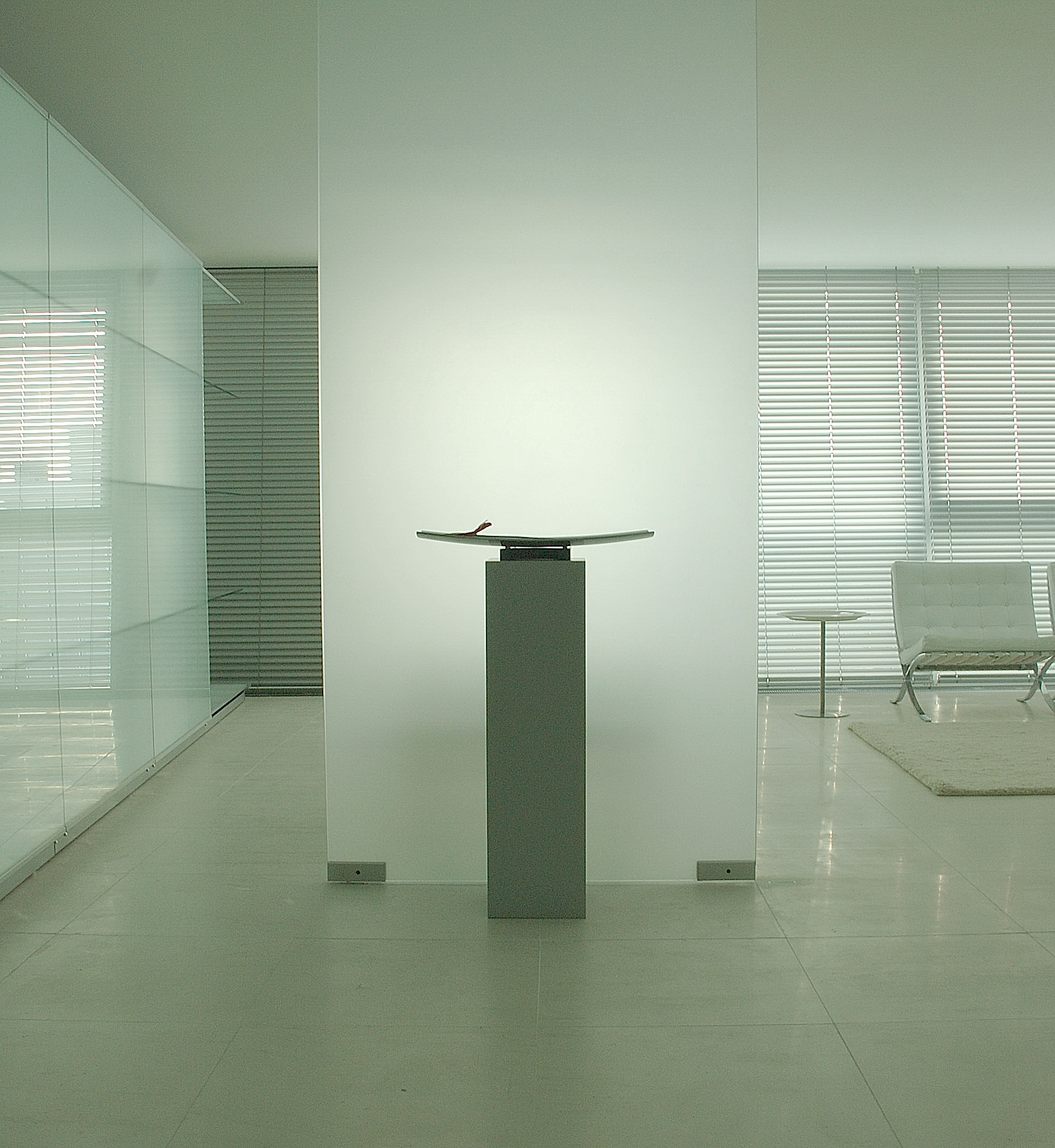 View from the entrance of apartment B44 with sliding glass screen in place.