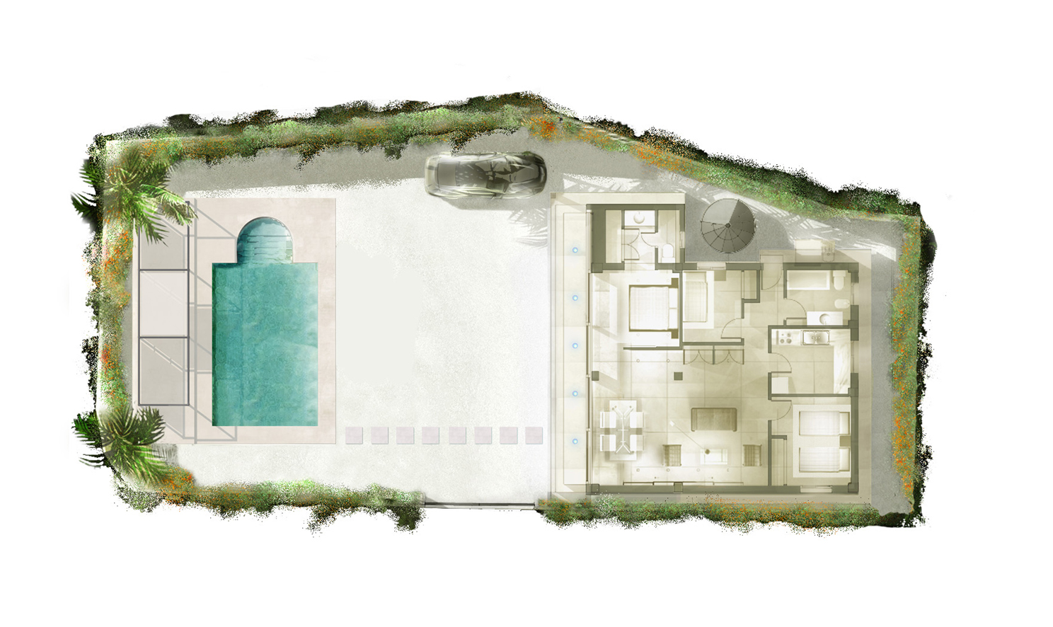 Ground floor plan of the renovated villa.