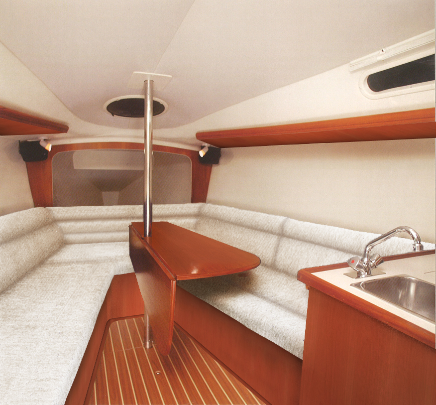 Refitted interior in neutral colours and addittional teak. 