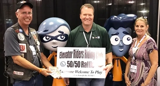 Elevator Riders Riding Club Founder Glenn Duncan, The Winner Of The 50/50 and Laurie Dueitt Program Director of the Elevator Escalator Safety Foundation - NAEC 2017 Atlantic City
