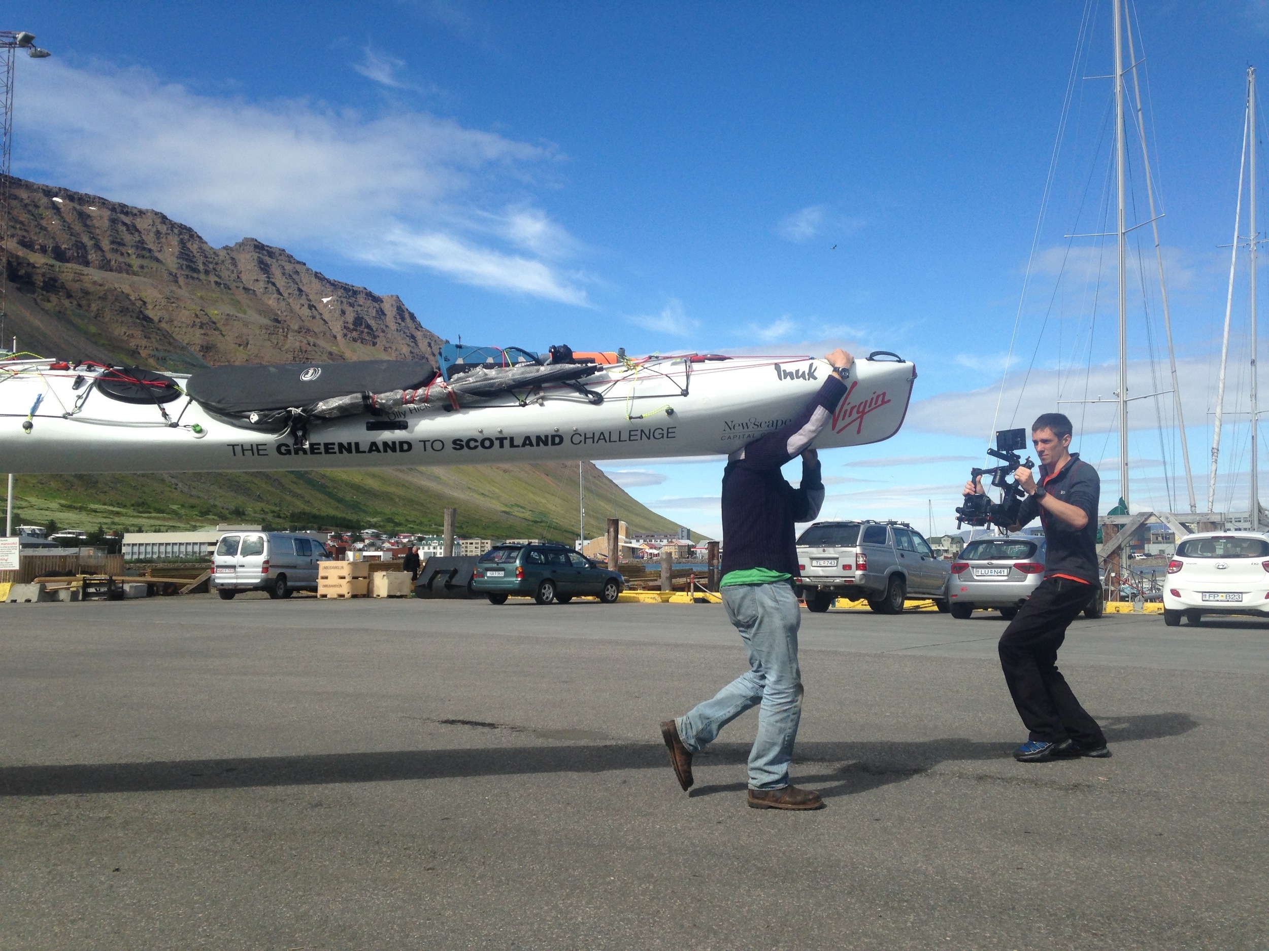 Transporting the kayak onto Aurora to take her up to Greenland