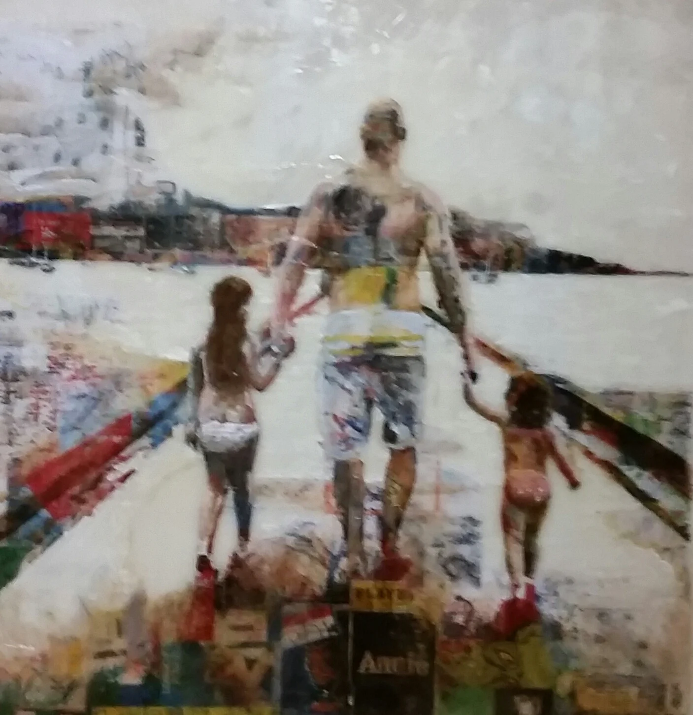 Encaustic Beeswax & Oil Paint over Mixed Media Images. 12x12 in. A snapshot of a cherished moment!