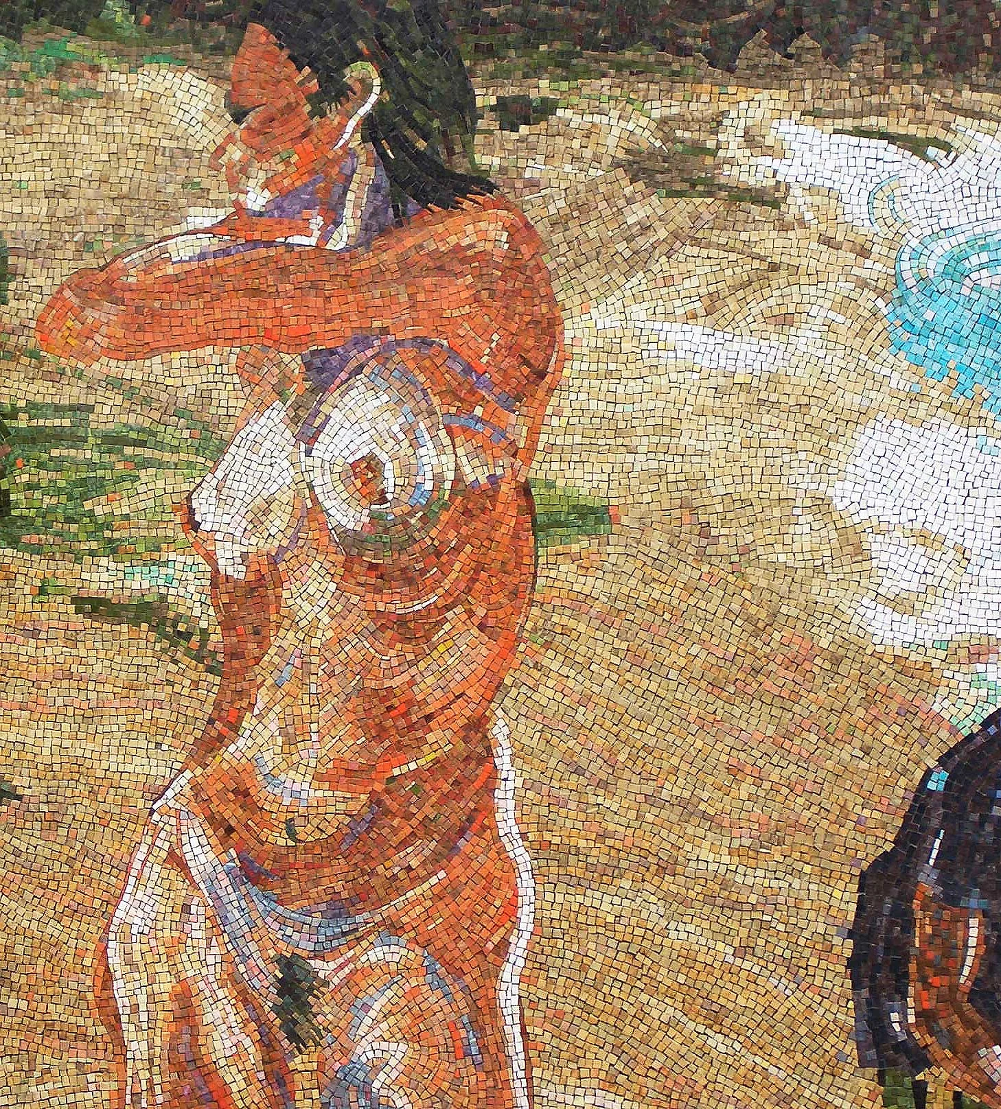 detail from Untitled (Girls at Beach with Man in Green Hat), glass tile mosaic in private residence, 2006