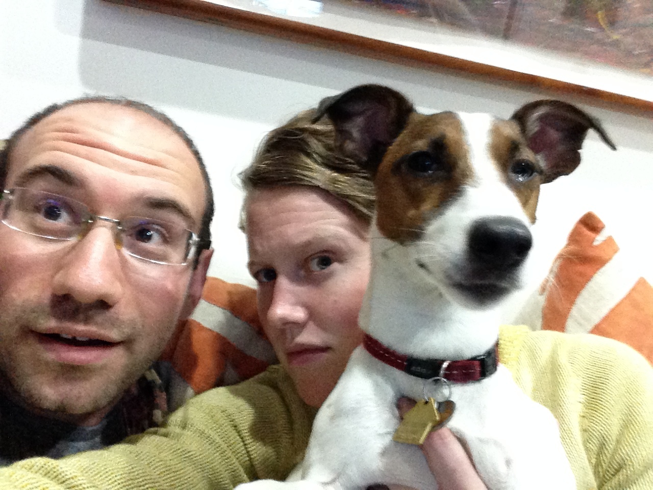 Mike, Kate, and Hubble the dog.