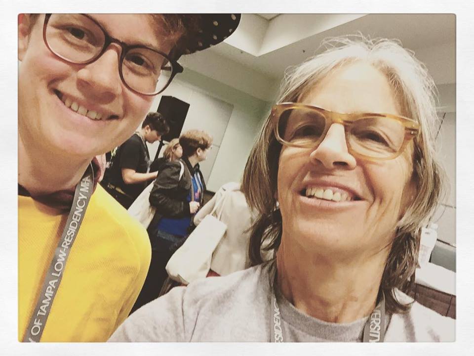 Jess Pane, assistant awards editor, with Eileen Myles!