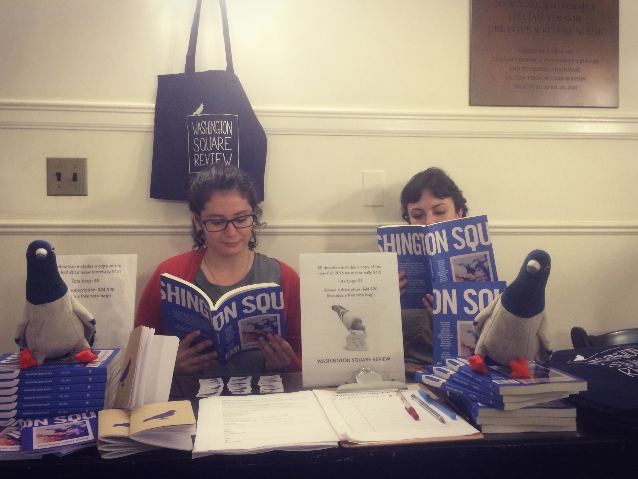 Fiction Editor Bruna Dantas Lobato and Assistant Poetry Editor Maggie Millner with issue 38 and lots of other new Washington Square goodies.