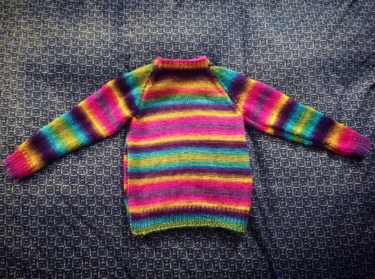 Rainbow "Inauguration aka WTF" Sweater, knitted by Azzure Alexander 