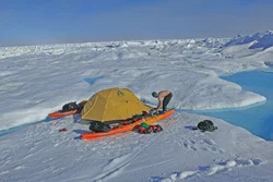 Camped on an ice floe.