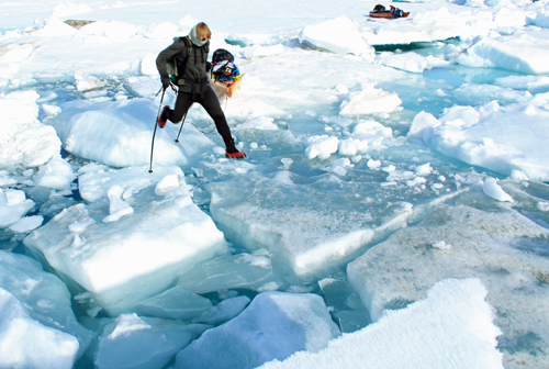 Jumping across tippy floes.