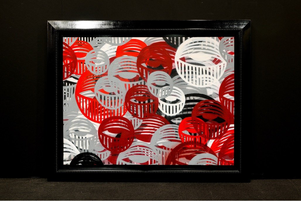 Red, White and Grey on Canvas