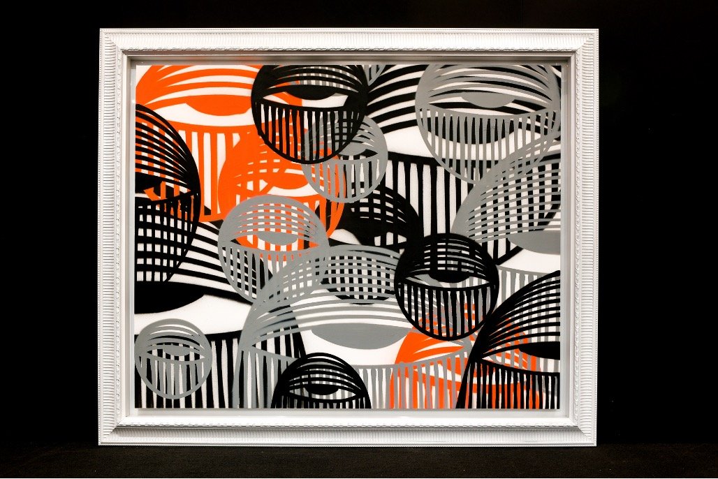 Grey, Black and Orange on Canvas