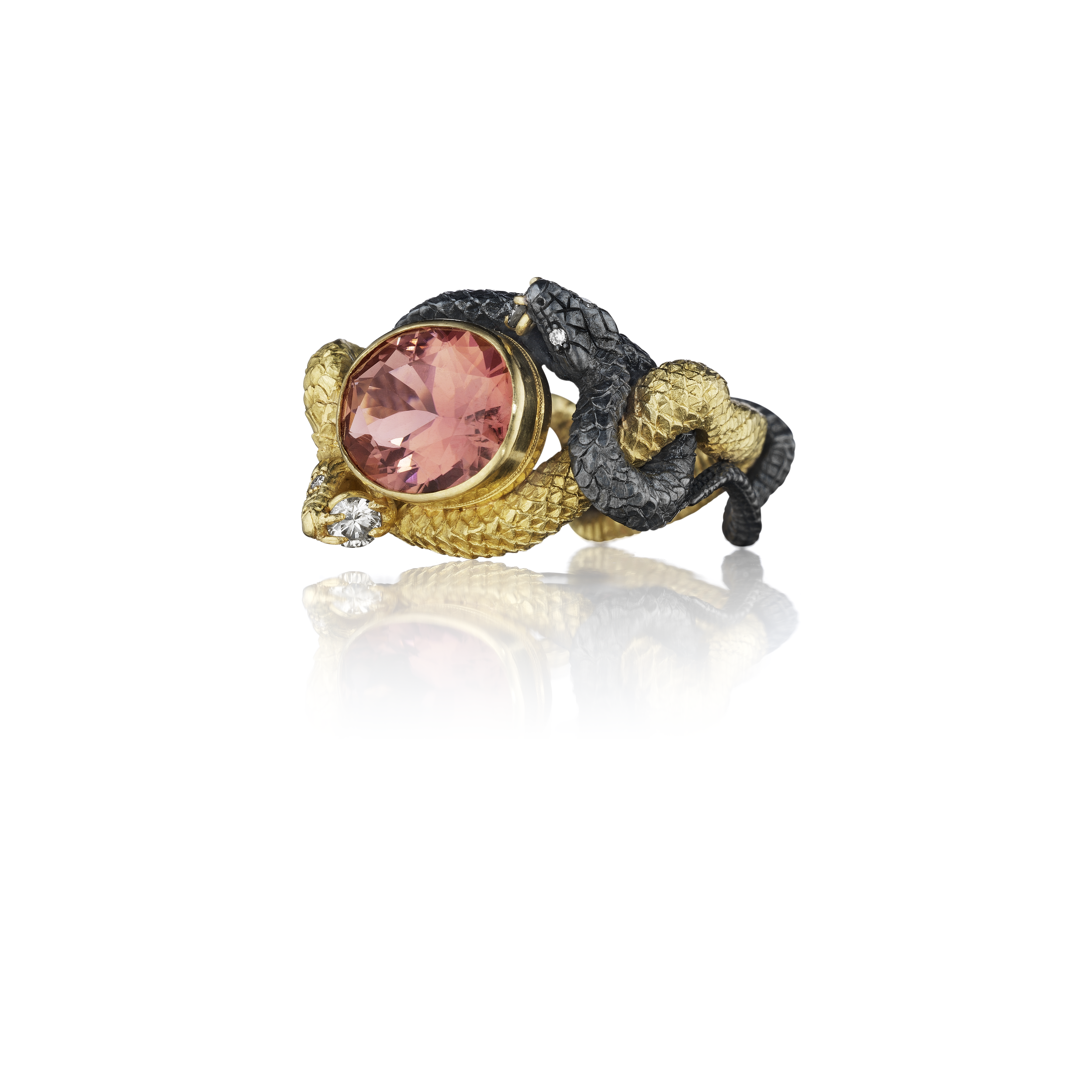 Fighting Vipers Ring with Pink Tourmaline