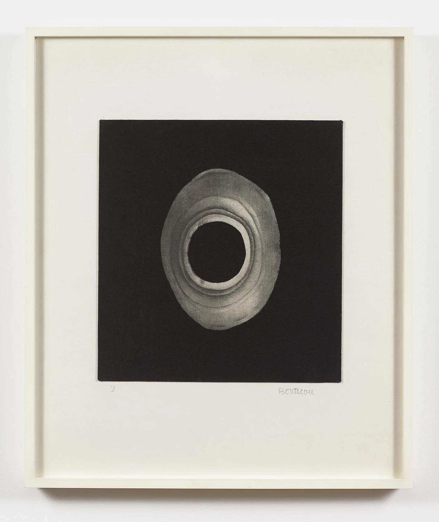 Lee Bontecou (b. 1931) Untitled , 1968 Silk screen on fabric 14 x 13 inches Part of the portfolio "Ten from Leo Castelli," which included works by Bontecou, Johns, Lichtenstein, Poons, Stella, and Warhol, among others.