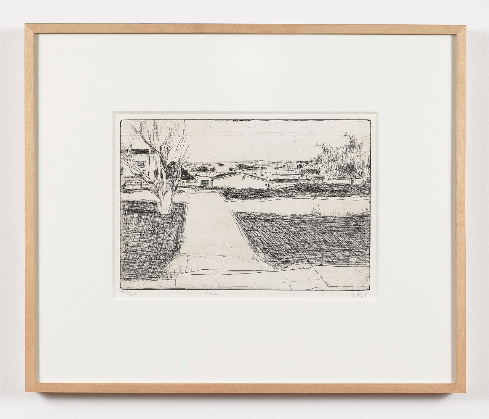 Richard Diebenkorn (1922-1993) #32 from 41 Etchings and Drypoints Street Scene — Trees, Houses, Lawns , 1965 Etching on Rives BFK paper Plate: 7 3/4 x 11 3/4 inches Sheet: 14 3/4 x 18 inches Edition: 20/25