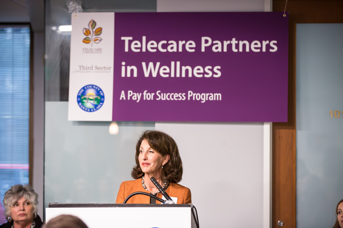 Anne Bakar , President and CEO of Telecare, speaks at the Telecare Partners in Wellness Open House on February 8, 2017.