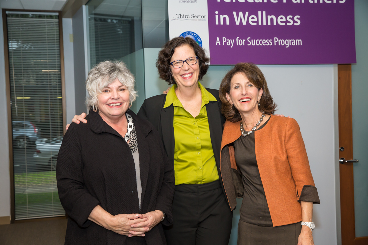 (L-R) Toni Tullys , Director of Behavioral Health Services for Santa Clara County; Faith Richie , Senior Vice President of Development at Telecare; and Anne Bakar , President and CEO of Telecare, at the Telecare Partners in Wellness Open House on February 8, 2017.